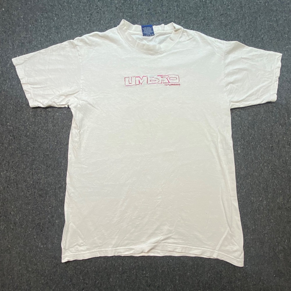 Umbro T Shirt L Large Mens White 90s Sportswear Embroidered Logo Made in USA